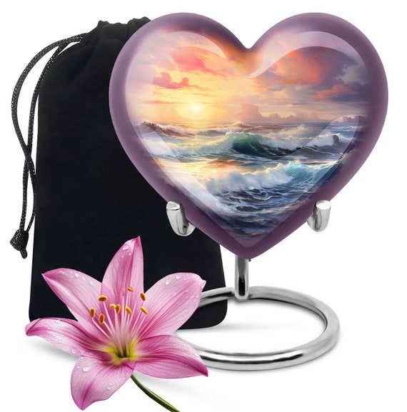 Heart Shaped Memorial Urn Serene Ocean Wave, Cremation Urn for Human Ashes keepsake Urn, Small Urn for Ashes Ocean lovers Urn, Decorative
