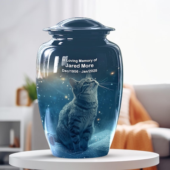 Cat Urn for Ashes, Memorial Keepsake Urns for Human Ashes, Decorative Urn for Adults