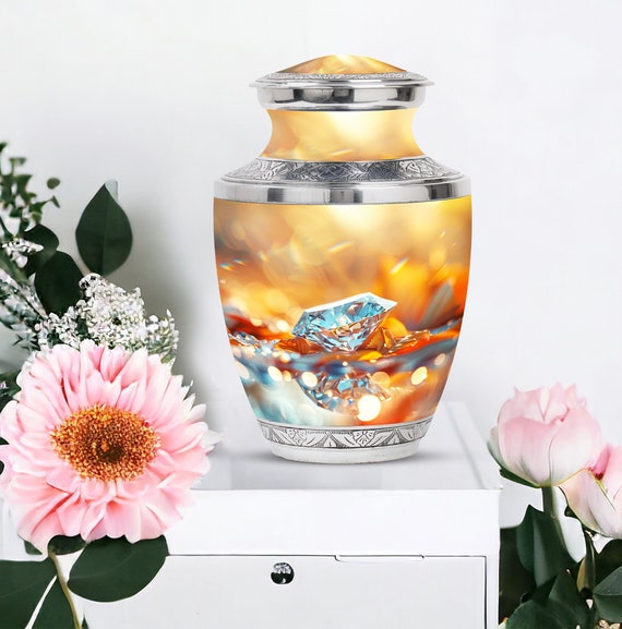 Large Diamond-Design Cremation Urn for Human Ashes 10" Aluminum Memorial Urn for Adult Ashes keepsake, Personalized Decorative Urn for Women