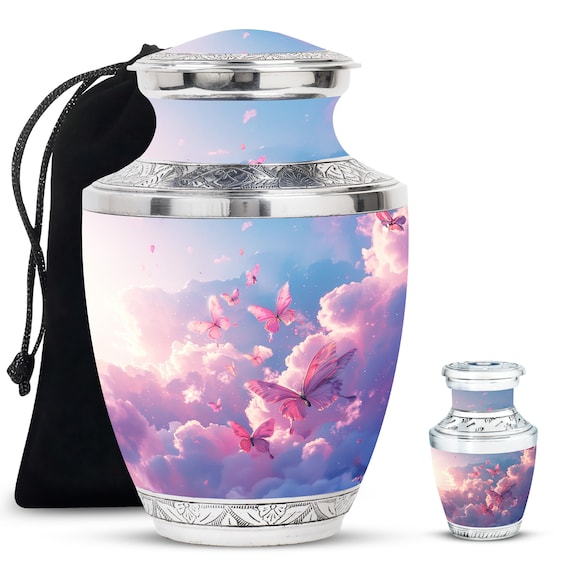 Sky Blue Butterfly Urn for Human Ashes - Artistic Memorial Urn Large 200 Cubic Inch, Decorative Funeral Urn, Blue Urn for Ashes Keepsake ,