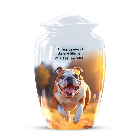 Playing Bulldog Sunset Urn for Adults, Memorial Keepsake Urns for Human Ashes