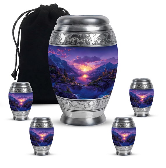 Scenic Mountain Sunset Urn for Human Ashes, Decorative Cremation Urn for Adults Ashes Keepsake Customizable Memorial Urn, Personalized Urns