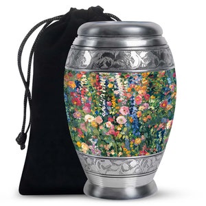 Elegant Floral Garden Urn for Adult Ashes, Decorative Keepsake, Custom Memorial Cremation Urn, Modern Aluminum Urn for Human Ashes keepsake