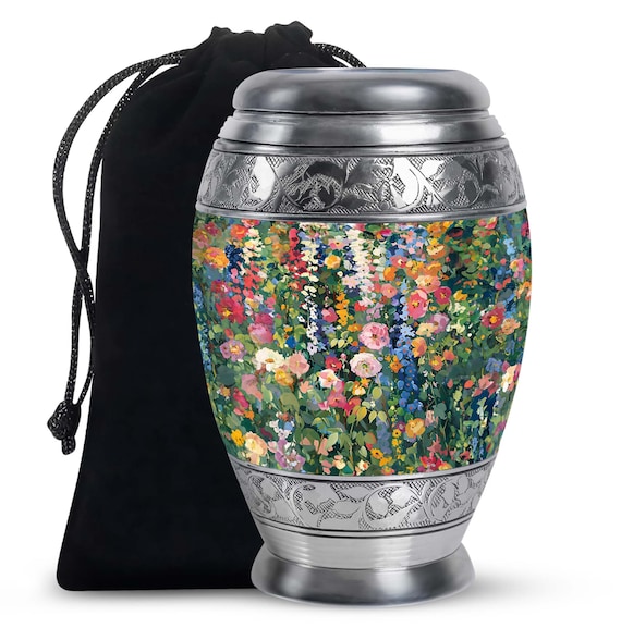Elegant Floral Garden Urn for Adult Ashes, Decorative Keepsake, Custom Memorial Cremation Urn, Modern Aluminum Urn for Human Ashes keepsake