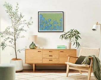 Blue and Green Floral Art Print: Botanical Wall Decor (Digital Download