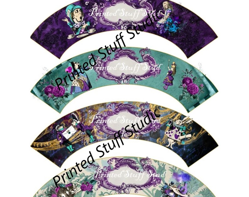 Alice In Wonderland Cupcake Wrappers Set of 4 Printable Download