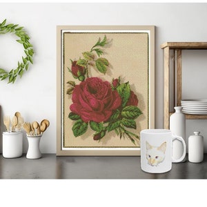Vintage Red Rose Cross Stitch Pattern: Elegant Floral Embroidery (PDF Pattern)
