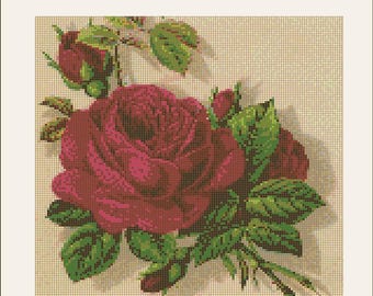 Kreuzstich Stickmuster Rose - antike viktorianische Blumen - Stickvorlage PDF Download