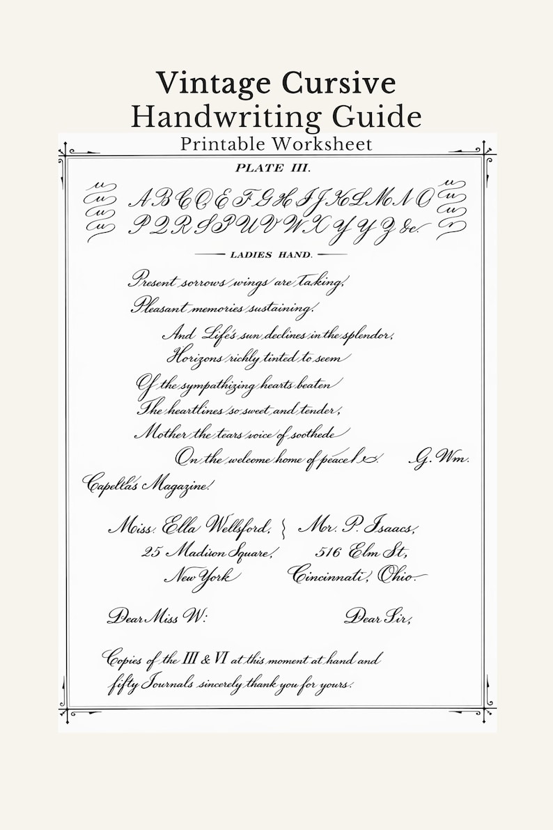 Printable Cursive Worksheet – Improve Handwriting Practice, Vintage ...