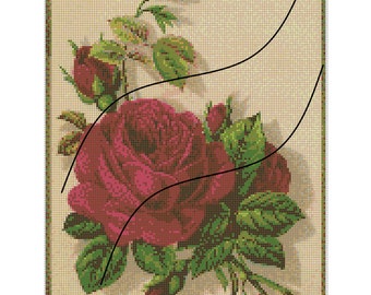 Vintage Red Rose Counted Cross Stitch Pattern elegant Floral Design with Chart From Antique Illustration Printable DIY Embroidery
