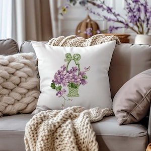 Kruissteekkaart paarse viooltjes, bloemenmandpatroon, lentesteekproject, pdf handwerken download 15 kleuren