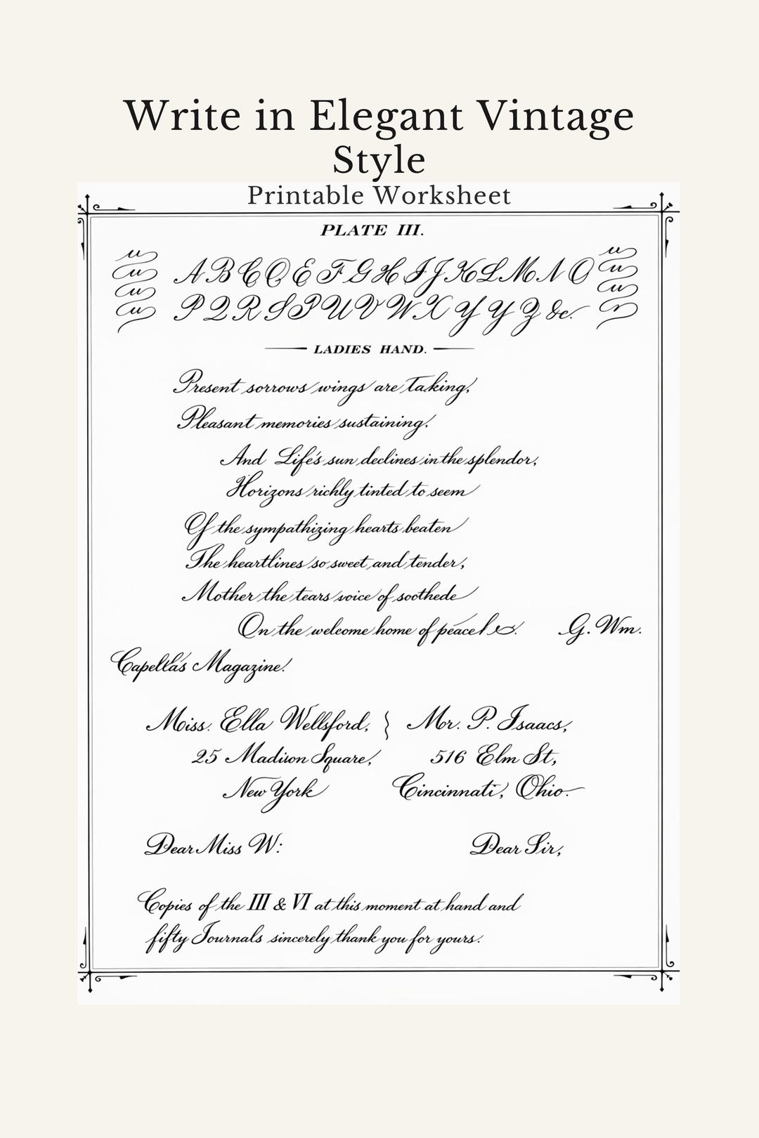 Vintage Handwriting Worksheet Printable – Improve Your Cursive With ...