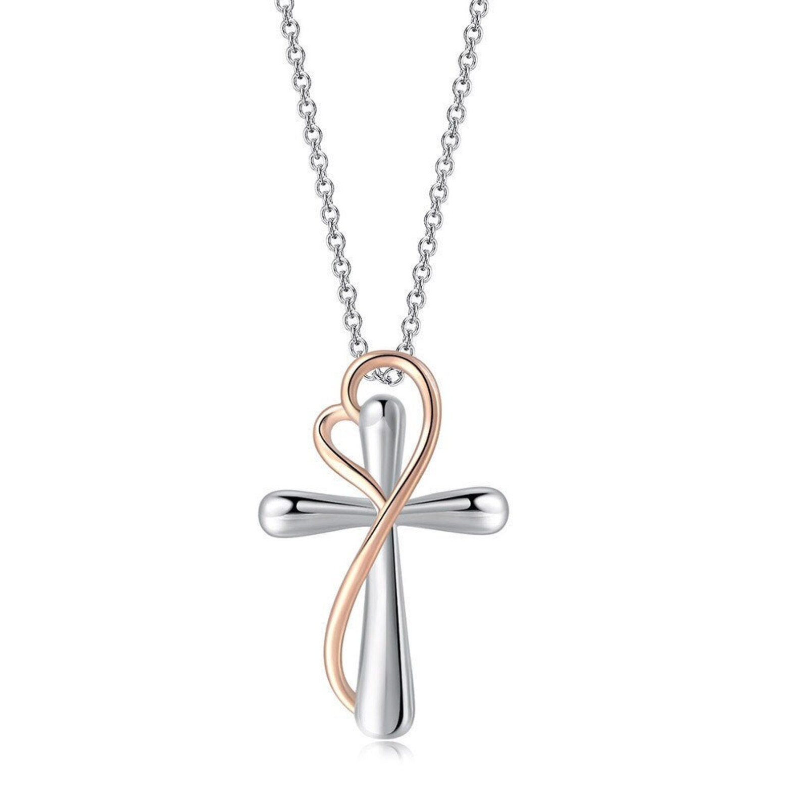 Cross Heart Pendant Necklace in 925 Sterling Silver Jewelry for Women