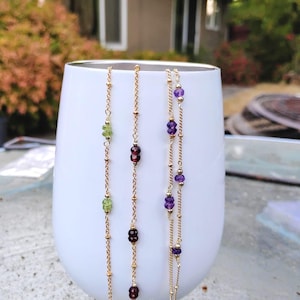 14K Gold-Filled Gemstone or Ethiopian Opal Bracelet: Layered or Dainty Single Chain