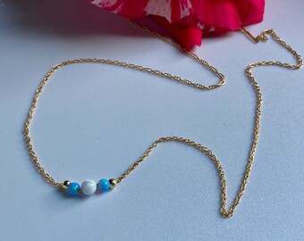 14K gold filled Opal anklet, White and blue opal bead anklet, Dainty and sturdy anklet, Gold ankle bracelet