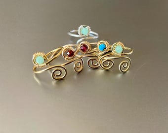 Adjustable 14K Gold Plated Toe Ring: Turquoise Stone, Tarnish Resistant