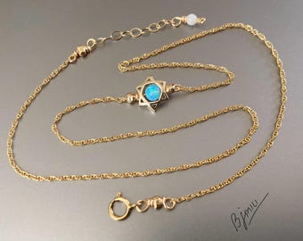 Opal Star of David Necklace: Gold-filled or silver Chain, Minimalist Magen David
