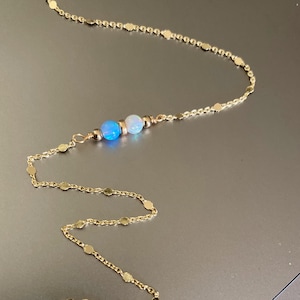 Gemstone /14K real gold plated or rose gold plated chain anklet with shiny sequin patches, Pink, Blue, white Opal anklet, dainty gold anklet