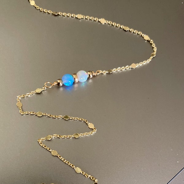 Gemstone /14K real gold plated or rose gold plated chain anklet with shiny sequin patches, Pink, Blue, white Opal anklet, dainty gold anklet