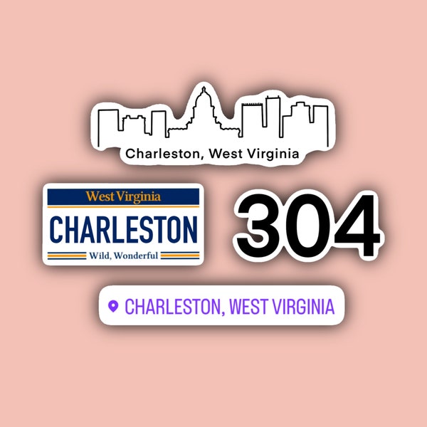 Charleston WV Sticker Pack - Charleston West Virginia Stickers - Skyline - License Plate - Geotag