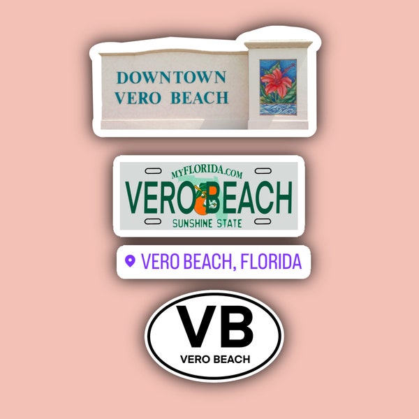 Vero Beach Sticker Pack - Waterproof Stickers - Florida Stickers - Welcome Sign - Florida License Plate - Oval - Geotag