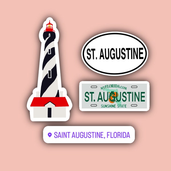 St. Augustine Sticker Pack - Waterproof Stickers - Florida Stickers - Lighthouse - Oval - FL License Plate - Geotag