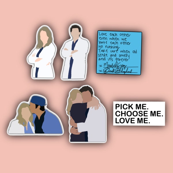 Greys Anatomy Derek and Meredith Sticker Pack - Meredith Grey -  Greys stickers - Greys Anatomy - Derek Shepherd