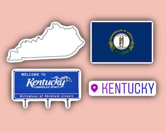 Kentucky Sticker Pack - KY - Flag, Geotag, Welcome Sign