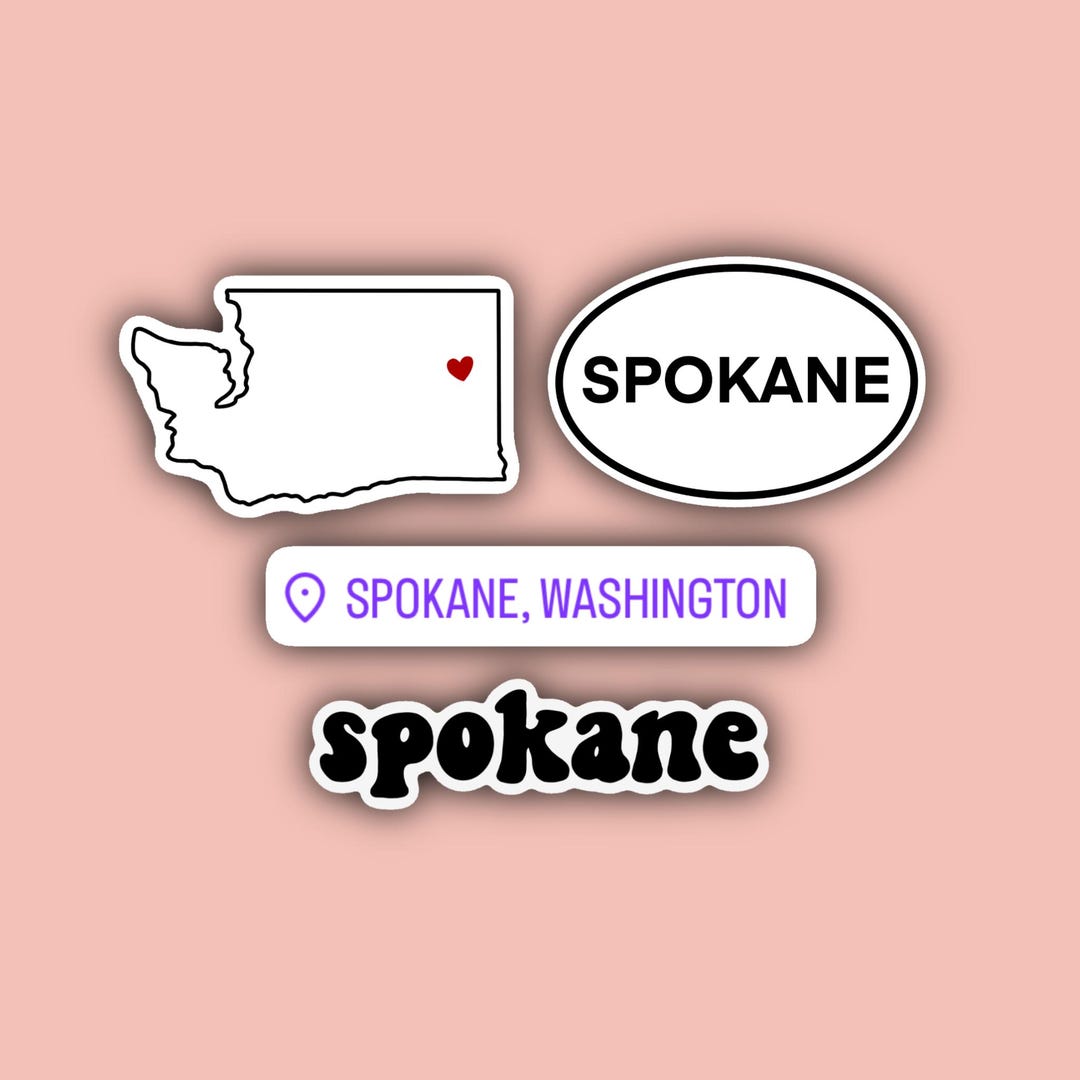 Spokane Sticker Spokane Washington Sticker Pack - Outline - Oval - Geotag - Spokane - Etsy