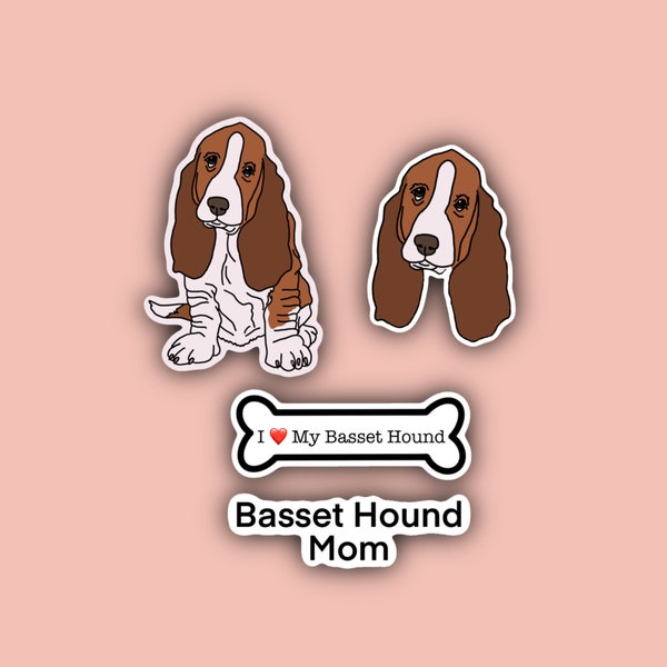 Basset Hound Sticker Pack - Waterproof - I love my Basset Hound - Gift for mom - dog mom