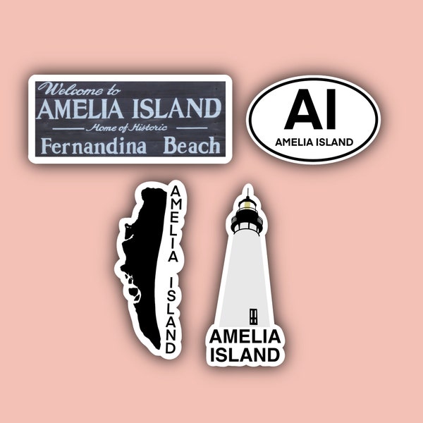 Amelia Island Sticker Pack - Waterproof Stickers - Island Outline - Lighthouse - Welcome Sign - Oval - Florida Stickers - Beach