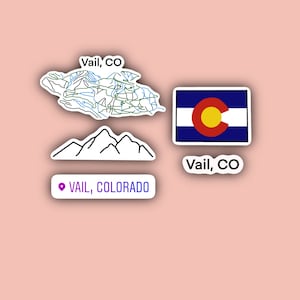 Vail Colorado Sticker Pack - Waterproof - Vail Trail Map - Mountains - Colorado Flag