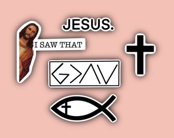 Christian/Jesus Sticker Pack - Church - Christian - God over highs and lows - Jesus fish - Jesus I Saw That - Cross Sticker