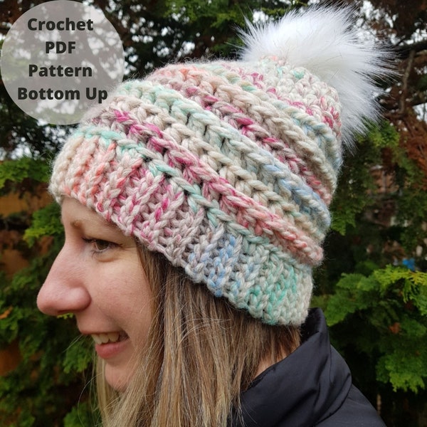 Super Bulky Crochet Beanie Pattern PDF Download - Riverside Beanie | Beanie Pattern | Bottom Up | Toque | Hat | Chunky Beanie