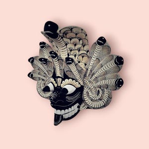 Máscara de proteção de cobra preta e branca | Máscara decorativa tradicional de cobra Tiki Decoração para casa | Polinésia | Máscara de madeira esculpida à mão | Ideia de presente exclusiva