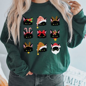 Cat Christmas Sweater Cat Shirts Black Cat Shirt Cute Ugly Christmas Sweatshirt Retro Holiday Gifts Christmas Gift for Mom Cat Lover Gifts