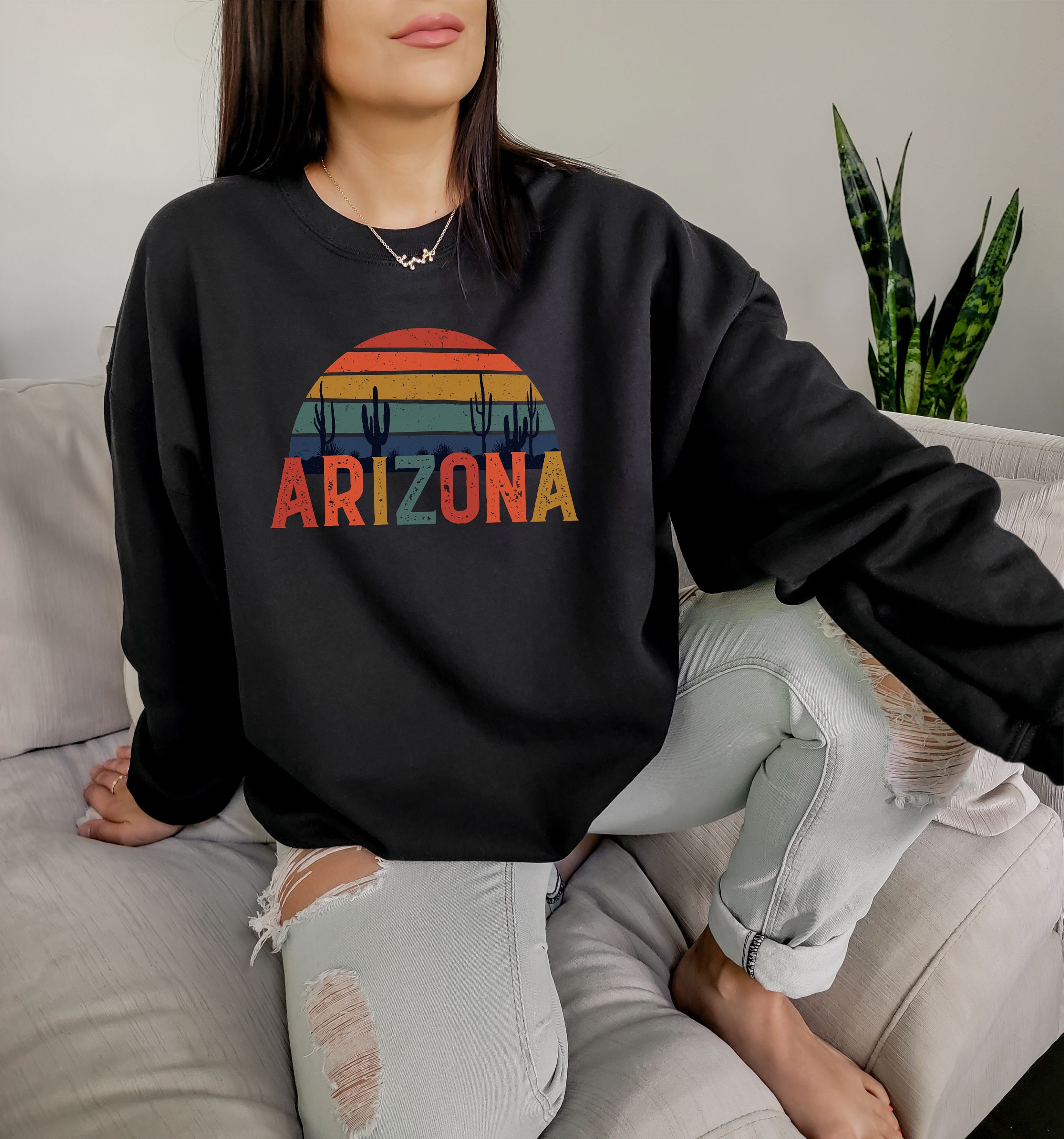 Arizona Shirt Vintage Retro Sweatshirt Arizona Sunset Cactus Shirt