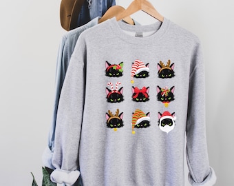 Black Cat Society, Funny Christmas Sweatshirt, Cat Christmas Sweater, Meowy Christmas, Cat Shirt, Black Cat Shirt, Cat Lover Gift, Crewneck
