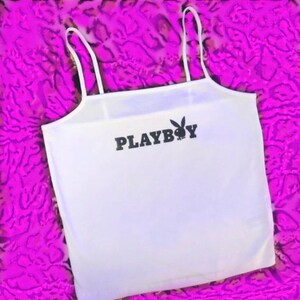 white playboy crop top
