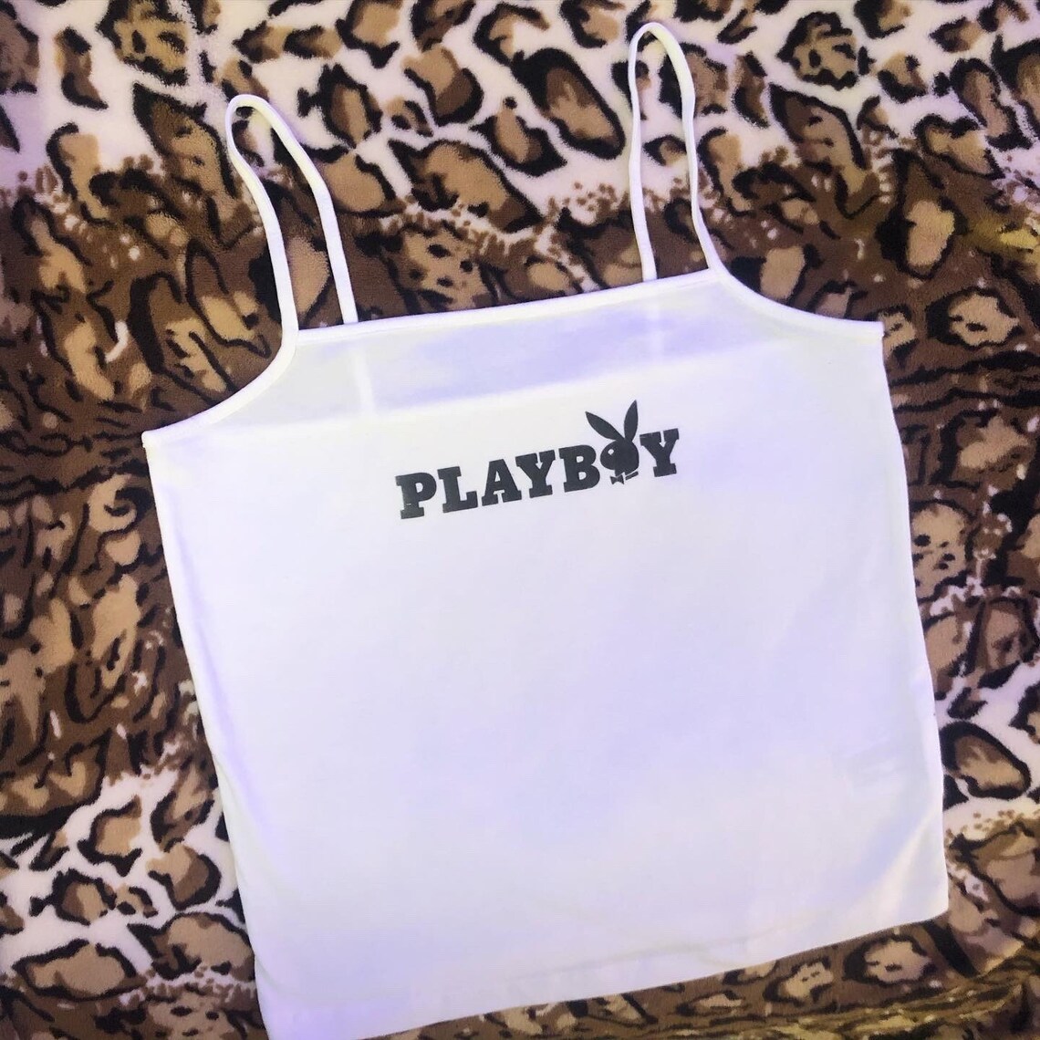 white playboy crop top