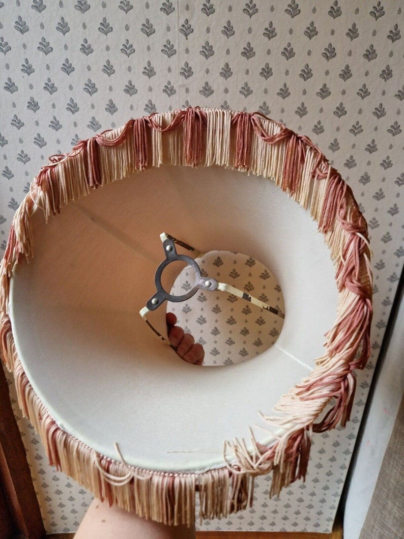 Vintage Bell Table Lamp Shade Dusky Pale Pink Fringed Tassle - Etsy UK