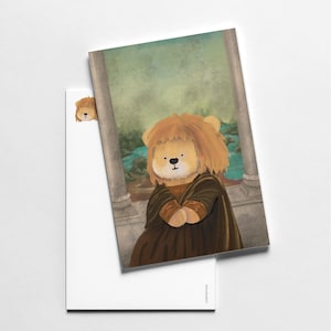Cartão Postal Leão na paródia de arte de Mona Lisa
