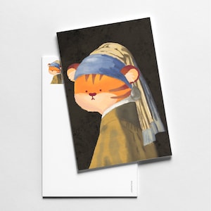 Cartão Postal Menina Com Uma Paródia De Arte De Brinco De Pérola
