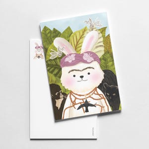 Coelho em Frida Autorretrato Arte Paródia Cartão Postal