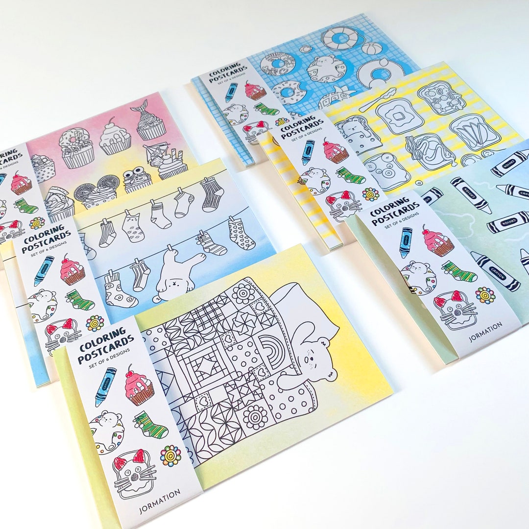 Coloring Postcards Set (6 Pcs.) - Etsy