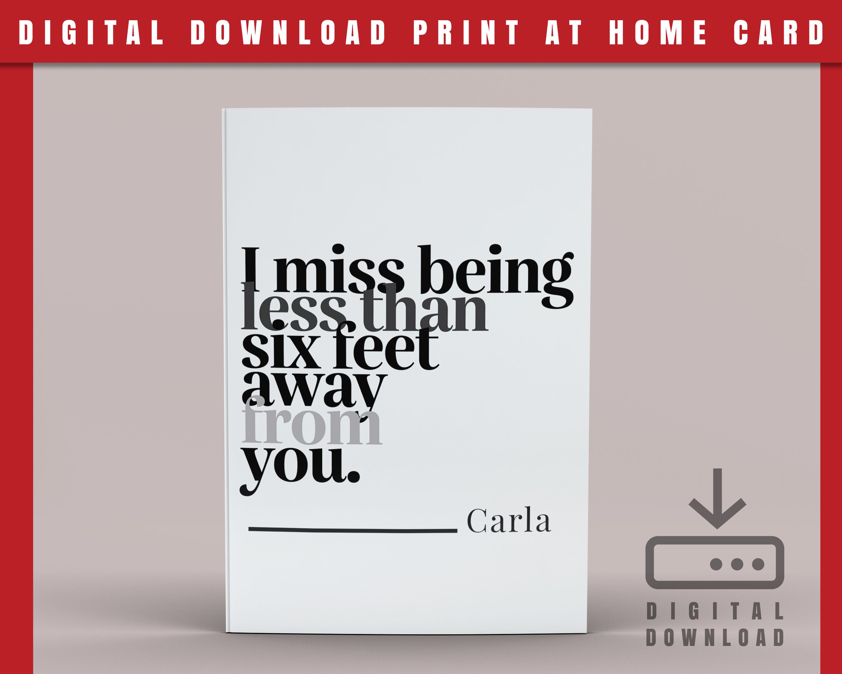 PRINTABLE Personalized Miss You Card DIY Card Instant Download Card PDF ...