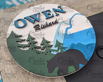 Bear Mountain Namensschild SVG DATEI, Laser und Cricut Schneidedatei