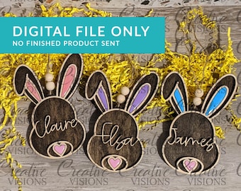 Bunny Name Tag - decoration - can personalize - cut file for laser cutter DIGITAL FILE ONLY