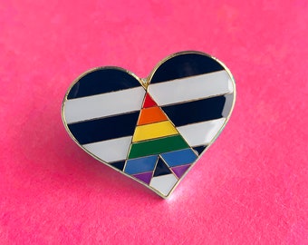 Rechte badge bondgenoot geëmailleerde pin | Emaille badge Regenboog Inclusief Gay LGBT Gelijkheid Diversiteit Lesbisch Biseksueel Transaseksueel Queer