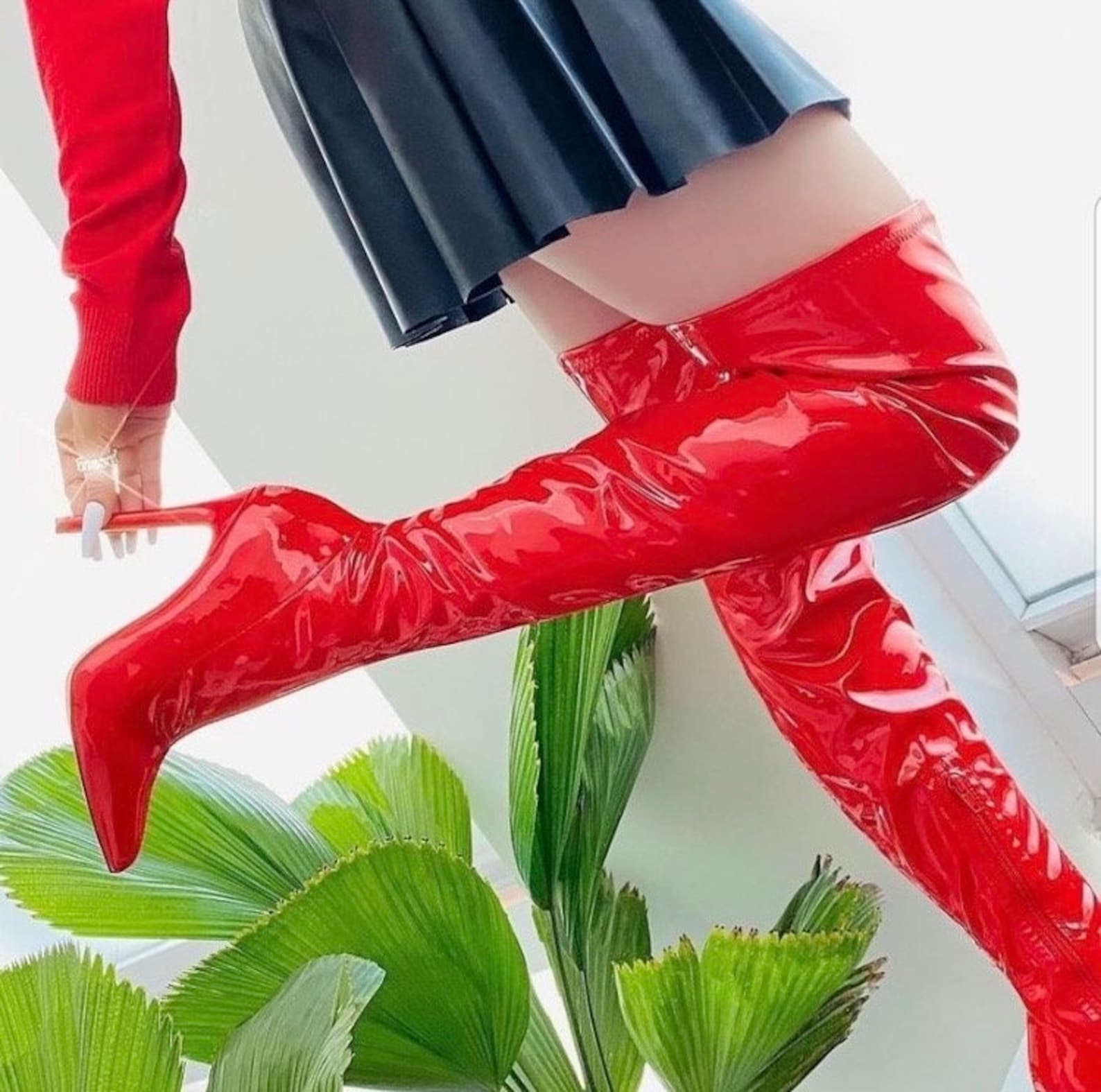 Red Over the Knee Bootred Over the Knee Stiletto Heel Boots Etsy